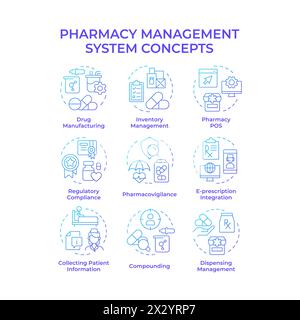 Pharmacy management system blue gradient concept icons Stock Vector