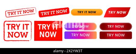 try it now square stamp and rectangle button online sign for advertisement product Stock Vector