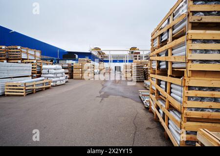 LOBNYA - JUN 7: Warehouse of materials and finished goods at plant of Group of companies Metal Profile, June 7, 2012, Lobnya, Russia. Stock Photo