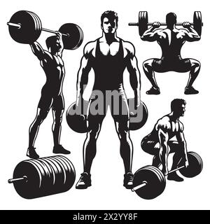 Silhouette set of weightlifter Stock Vector