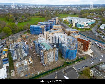 Aerial view of new build apartment buildings under construction at The Victoria development  by Sanctuary Scotland in Langside, Glasgow, Scotland, UK Stock Photo