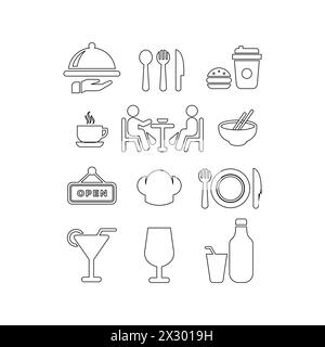 food and drink line icons set vector graphic illustration, suitable for restaurants, canteens, cafes, etc. Stock Vector