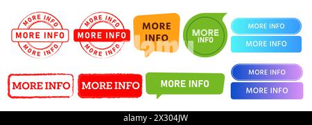 more info stamp speech bubble and button website sign for option information Stock Vector
