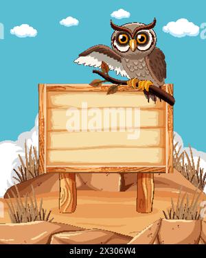 Cartoon owl perched on an empty signboard Stock Vector