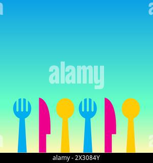 silhouette of knife, fork and spoon Background full color Stock Vector
