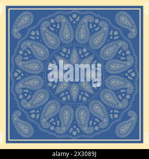 Scarf or bandana design with paisley mandala pattern and floral elements Stock Vector