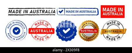made in australia stamp and seal badge label sticker sign for certificate manufacturing product Stock Vector