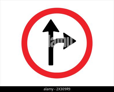 Turn right proceed straight road sign Stock Vector