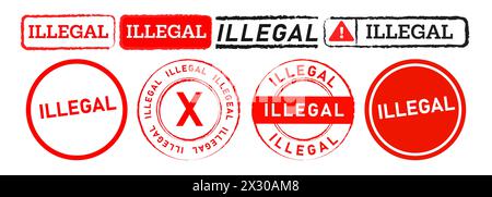 illegal rectangle and circle stamp labels ticker sign for forbidden prohibition illegality crime Stock Vector