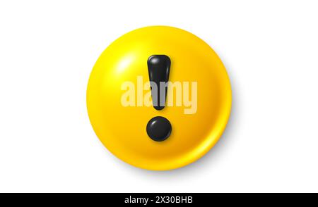 Yellow danger warning 3d icon. Alert, caution or emergency notification. Danger hazard notification. Vector Stock Vector