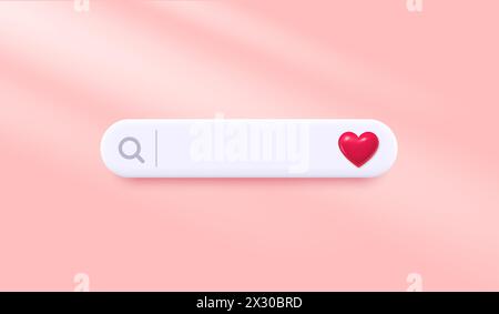 Search 3d bar template for dating website. Navigation search for web browser. 3d heart icon. Vector Stock Vector