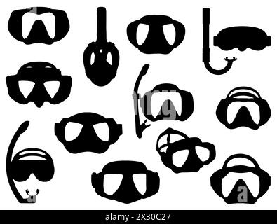 Snorkel diving masks silhouette vector art Stock Vector