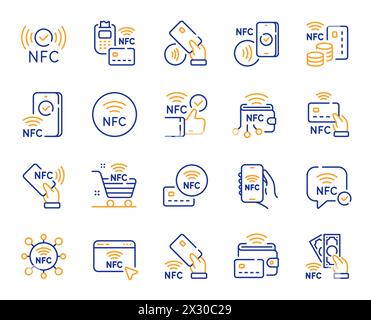 Nfc line icons. Near-field communication, contactless card and smartphone payment set. Vector Stock Vector