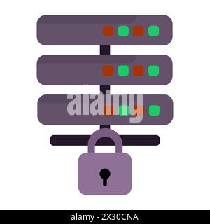 Server, lock, data protection, website host, protection against DoS attacks, dark colors, gray color, flat design, simple image, cartoon style. Vector Stock Vector