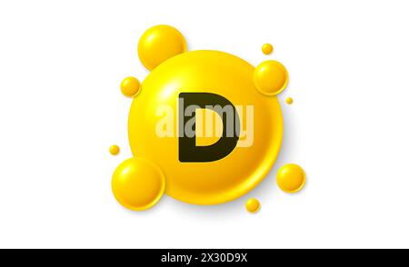Vitamin D shining pill capsule icon. Shining golden substance drop. Medical nutrition for health. Vector Stock Vector