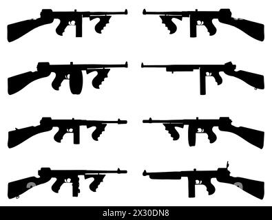 Thompson M1921 guns silhouette vector art Stock Vector