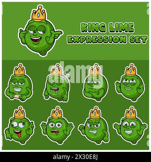 Cartoon Mascot Of Lime Fuit Character with king and expression set. Vector And Illustration Stock Vector