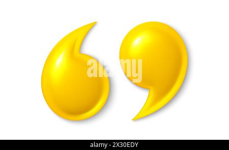 Quote mark 3d icons. Quotation marks, yellow comma sign. Information quote design. Vector Stock Vector