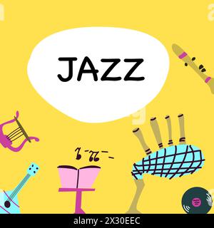 Poster or banner for the jazz festival with music instruments. Perfect for music events, jazz concerts. Vector illustration Stock Vector