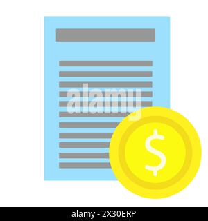 Coin icon, document, dollar, confirmation, verification, cryptocurrency, flat design, simple image. Money making concept. Vector line icon for busines Stock Vector