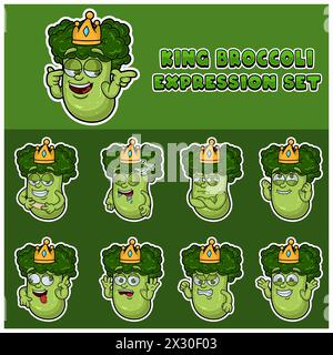 Cartoon Mascot Of Broccoli Character with king and expression set. Vector And Illustration Stock Vector