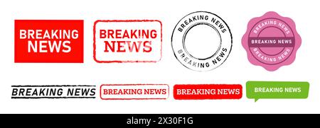 breaking news rectangle circle stamp and speech bubble label sticker sign for announcement scandal public Stock Vector