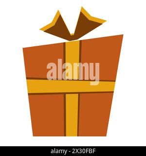 Present, holiday packaging, simple geometric shapes, warm colors, orange, yellow colors, flat design, simple image, cartoon style. Holiday gift concep Stock Vector