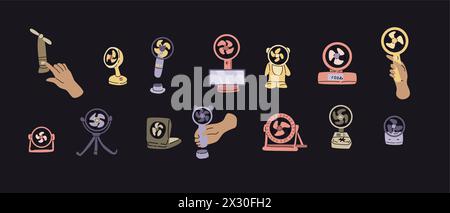 hand drawn simple portable fan - electric appliance. Vector illustration of fan with smartphone. Can use for electric appliance banner, flyer and post Stock Vector