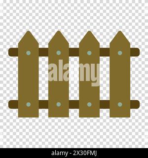Brown fence made of boards nailed with nails, country house, fenced area, flat design, simple image, cartoon style. Territory protection concept. Vect Stock Vector