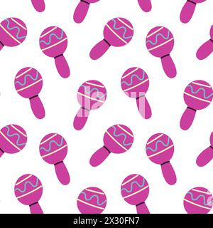 Cute mexican maracas music instrument seamless pattern. Vector illustration for carnaval, festival banner, greeting card, poster. Stock Vector