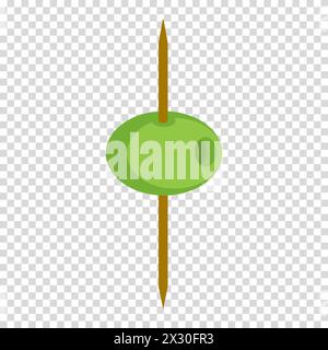 Green olive on a skewer, toothpick, food, drinks, vegetarianism, diet, flat design, simple image, cartoon style. Restaurant snack concept. Vector line Stock Vector