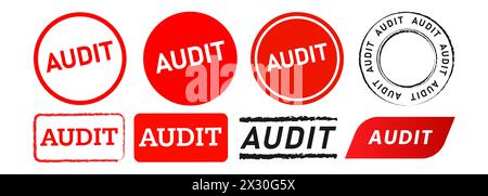 audit rectangle and circle stamp label sticker sign for finance management Stock Vector