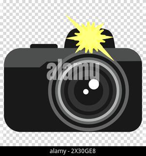 Camera, lens, flash, art of photography, creativity, flat design, simple image, cartoon style. Modern technologies for photography concept. Vector lin Stock Vector