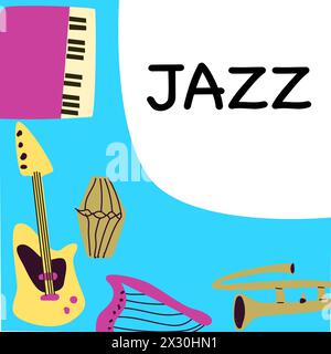 Poster or banner for the jazz festival with music instruments. Perfect for music events, jazz concerts. Vector illustration Stock Vector