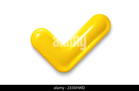 Yes or correct sign 3d illustration. Realistic checkmark icon. Interface check button, correct mark. Vector Stock Vector