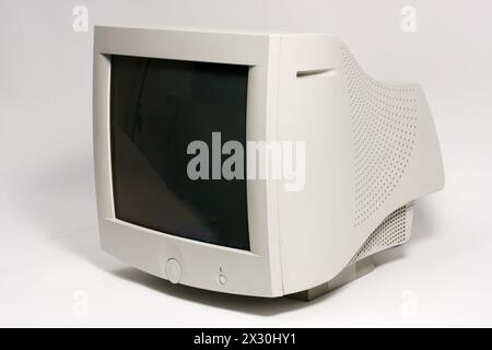 Computer Monitor CRT white isolated Stock Photo