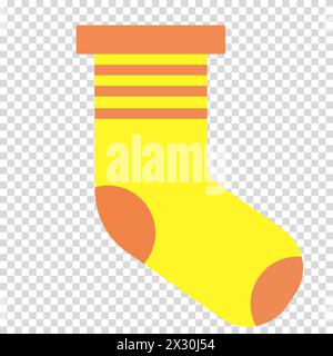 A sock in orange and yellow colors for gifts from Santa, a warm element of clothing, flat design, simple image, cartoon style. Christmas gift concept. Stock Vector