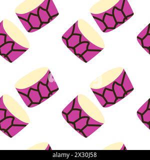 Seamless pattern for music festival. Bright background design with musical instruments drum Stock Vector