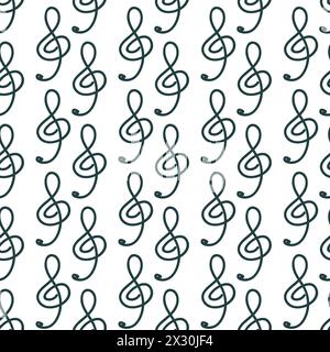 Hand drawn music symbol key or notes seamless pattern. Vector illustration for banner, cards, posters. Stock Vector