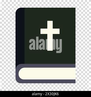 Bible in a dark green cover with a white cross, spirituality, knowledge, wisdom, flat design, simple image, cartoon style. Religion and faith concept. Stock Vector