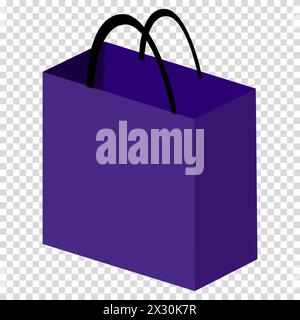 Shopping, purple shopping bag with black handles, simple and flat design, contrast, simple image, cartoon style. Shopping cart concept. Vector line ic Stock Vector