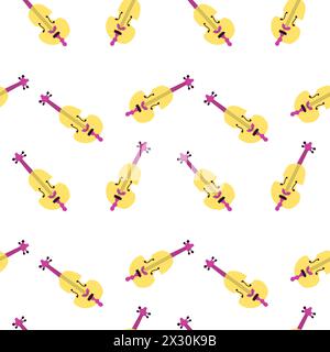 Seamless pattern for music festival. Bright background design with musical instruments bass Stock Vector