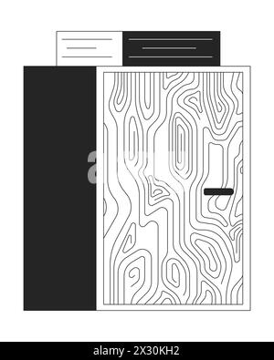Wooden cabinet with paper stack black and white 2D line cartoon object Stock Vector