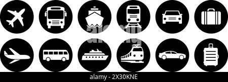 Airplane, aircraft, bus, ship, train and car icons as symbols of journey transport Stock Vector