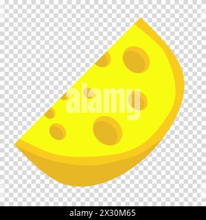 Yellow cheddar cheese with holes, cheese making, product, snack, flat design, simple image, cartoon style. Fermented milk products store concept. Vect Stock Vector