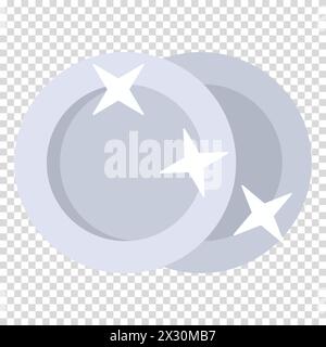 Washed dishes, sparks, shine, plates, porcelain, meal, food, dishwasher, flat design, simple image, cartoon style. Housework concept. Vector line icon Stock Vector