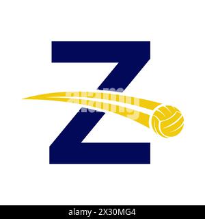 Volleyball Logo On Letter Z Concept With Moving Volleyball Symbol. Volleyball Sign Stock Vector