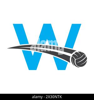 Volleyball Logo On Letter W Concept With Moving Volleyball Symbol. Volleyball Sign Stock Vector