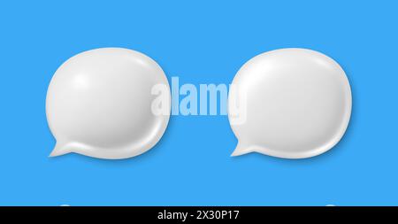 White speech bubble icons. Chat comment icons set. 3d talk message box. Social media dialog banner. Vector Stock Vector
