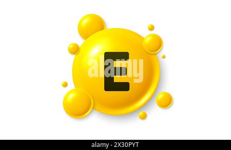 Vitamin E shining pill capsule icon. Shining golden substance drop. Medical nutrition for health. Vector Stock Vector